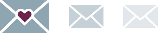 Three envelope icon with purple heart on the left